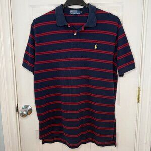 Vintage Polo Ralph Lauren Polo Shirt Dark Navy Blue Red Stripes Size XL
